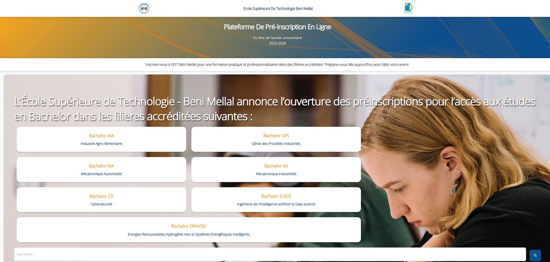 Pré-inscription au Cycle Bachelor 2025-2026 a  École Supérieure de Technologie – Béni Mellal